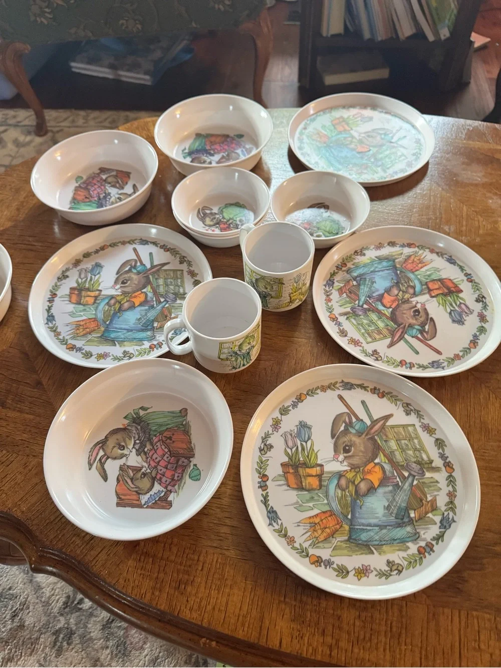 13 Piece 1970s Oneida Ware Peter Rabbit Melamine Dish Set